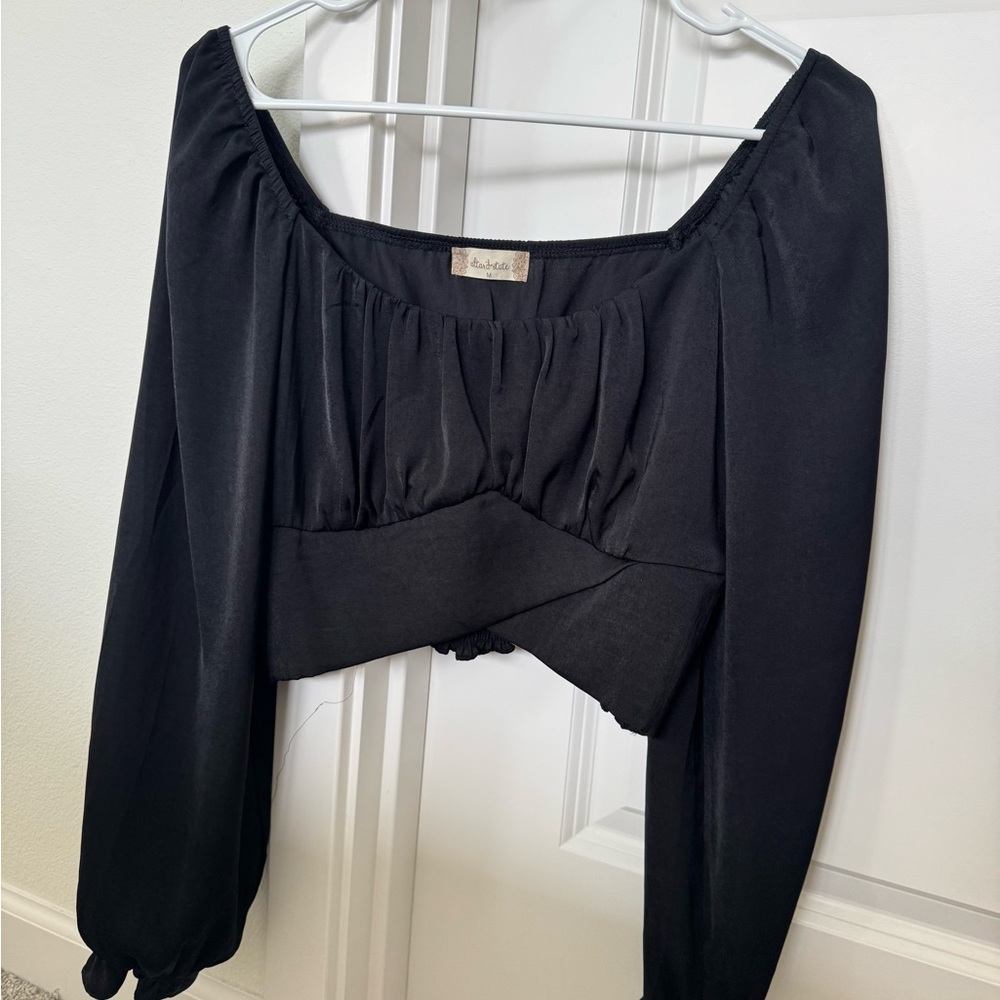 Altar'd State Black Blouse with Puff Sleeves